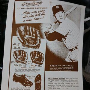 Vintage Mickey Mantle Rawlings Glove late 70s 80s reprint cardboard ad sihm